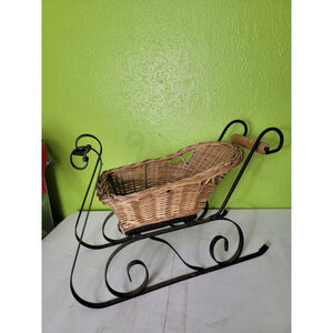Vintage Sleigh, Iron & Wicker, Holiday Decor Doll Sleigh Collectible Christmas